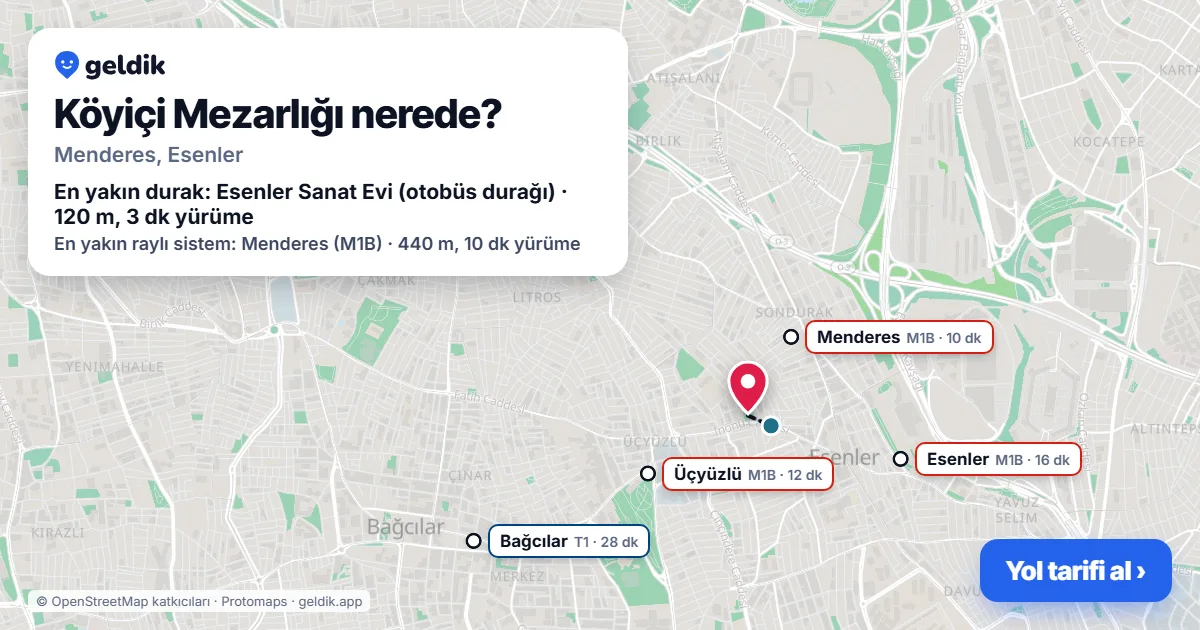 Where is Köyiçi Mezarlığı: map with its location and the nearest stops, with walking times