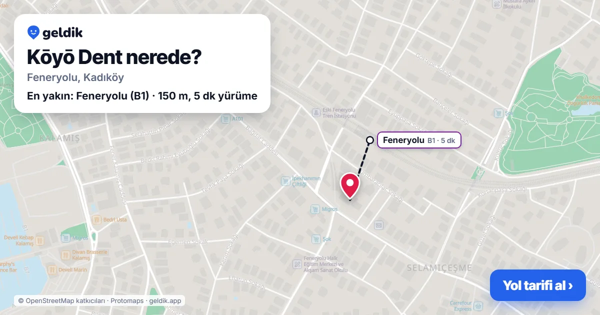 Kōyō Dent nerede: haritada konumu ve en yakın duraklar, yürüme süreleriyle