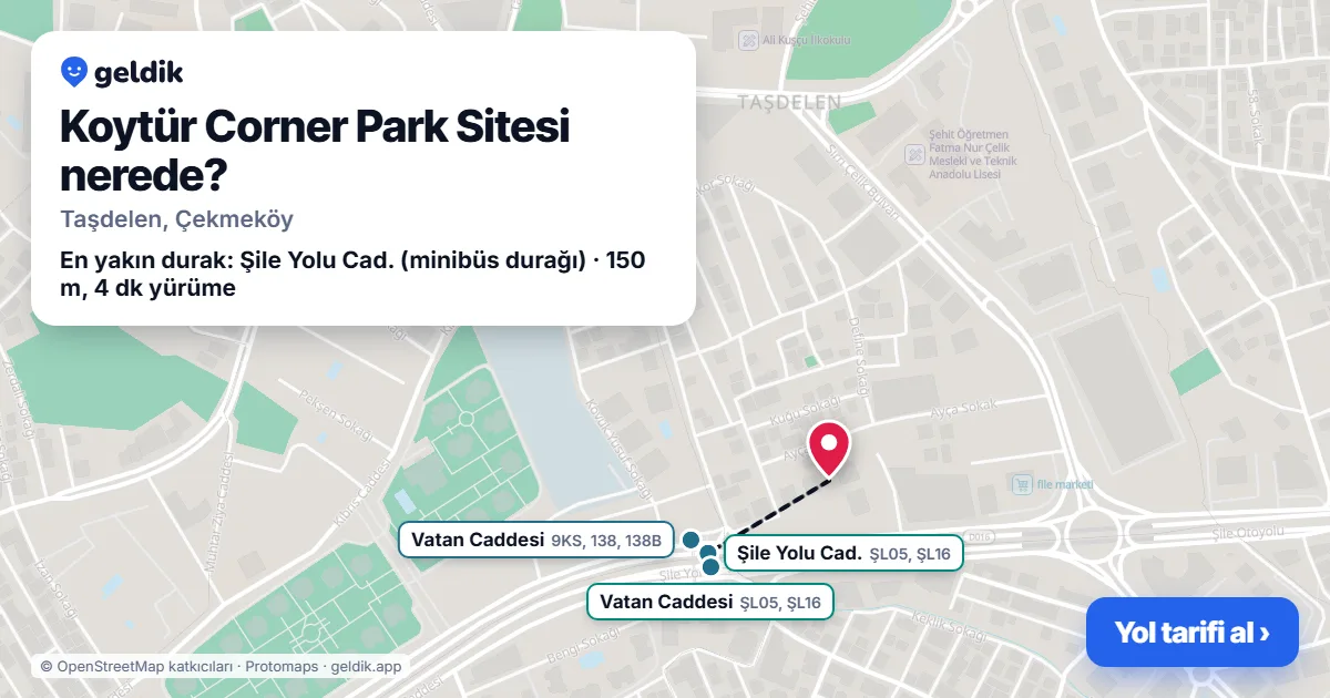 Koytür Corner Park Sitesi nerede: haritada konumu ve en yakın duraklar, yürüme süreleriyle