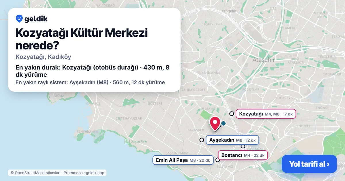 Kozyatağı Kültür Merkezi nerede: haritada konumu ve en yakın duraklar, yürüme süreleriyle
