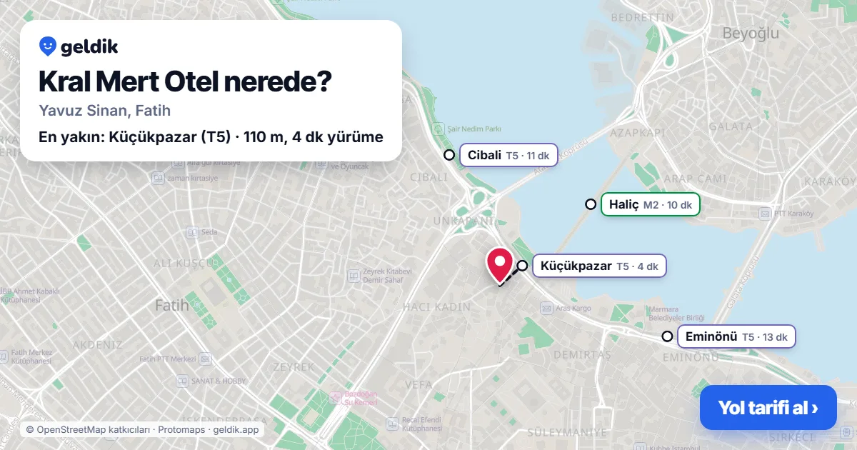 Kral Mert Otel nerede: haritada konumu ve en yakın duraklar, yürüme süreleriyle
