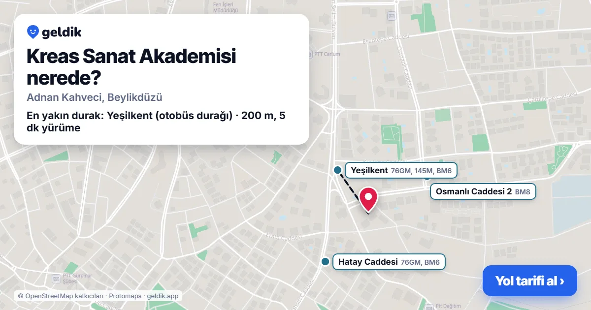 Kreas Sanat Akademisi nerede: haritada konumu ve en yakın duraklar, yürüme süreleriyle