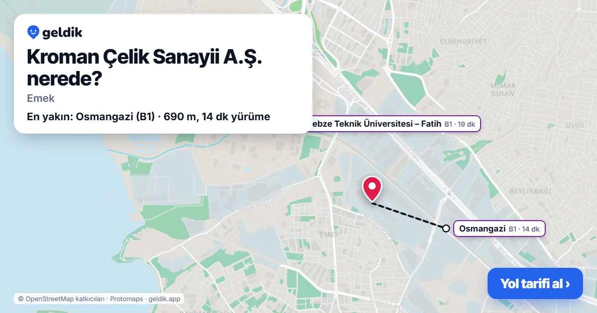 Where is Kroman Çelik Sanayii A.Ş.: map with its location and the nearest stops, with walking times