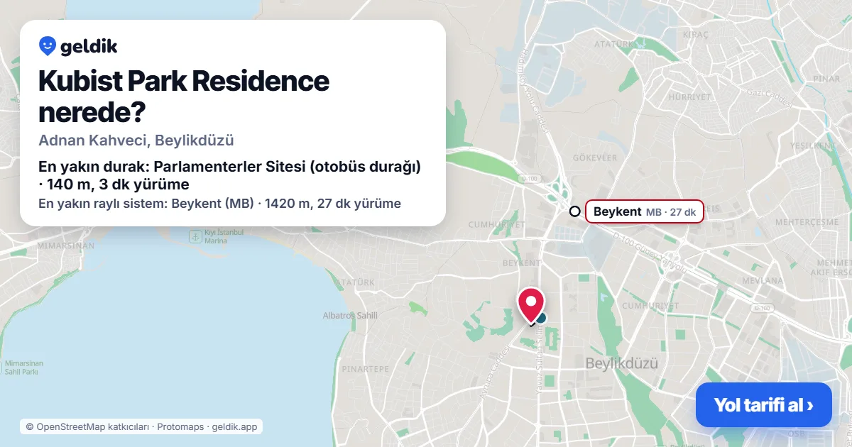 Kubist Park Residence nerede: haritada konumu ve en yakın duraklar, yürüme süreleriyle
