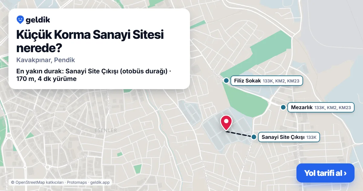 Küçük Korma Sanayi Sitesi nerede: haritada konumu ve en yakın duraklar, yürüme süreleriyle