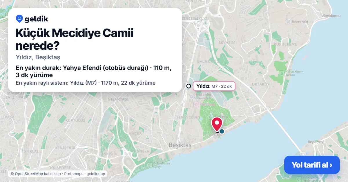 Küçük Mecidiye Camii nerede: haritada konumu ve en yakın duraklar, yürüme süreleriyle