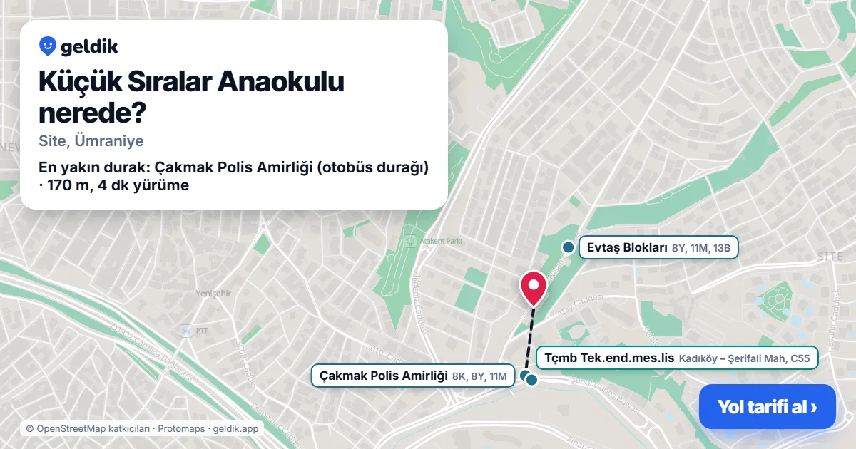 Küçük Sıralar Anaokulu nerede: haritada konumu ve en yakın duraklar, yürüme süreleriyle