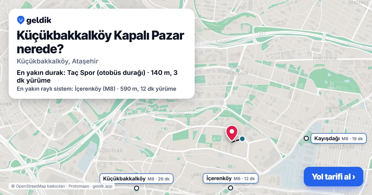 Küçükbakkalköy Kapalı Pazar nerede: haritada konumu ve en yakın duraklar, yürüme süreleriyle