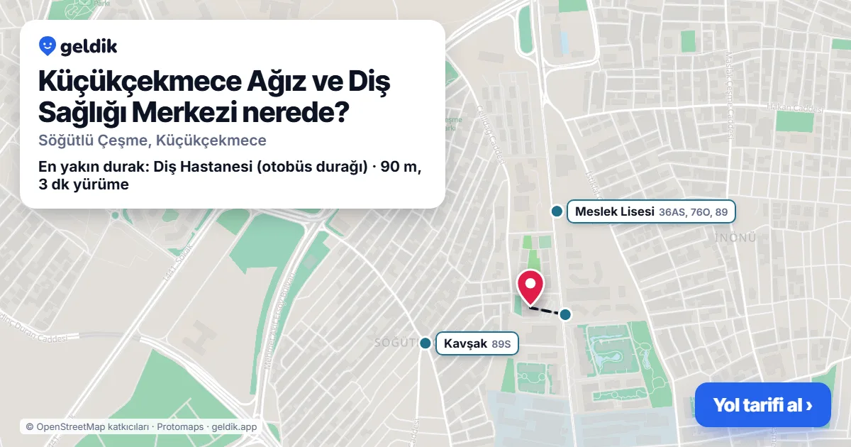 Küçükçekmece Ağız ve Diş Sağlığı Merkezi nerede: haritada konumu ve en yakın duraklar, yürüme süreleriyle