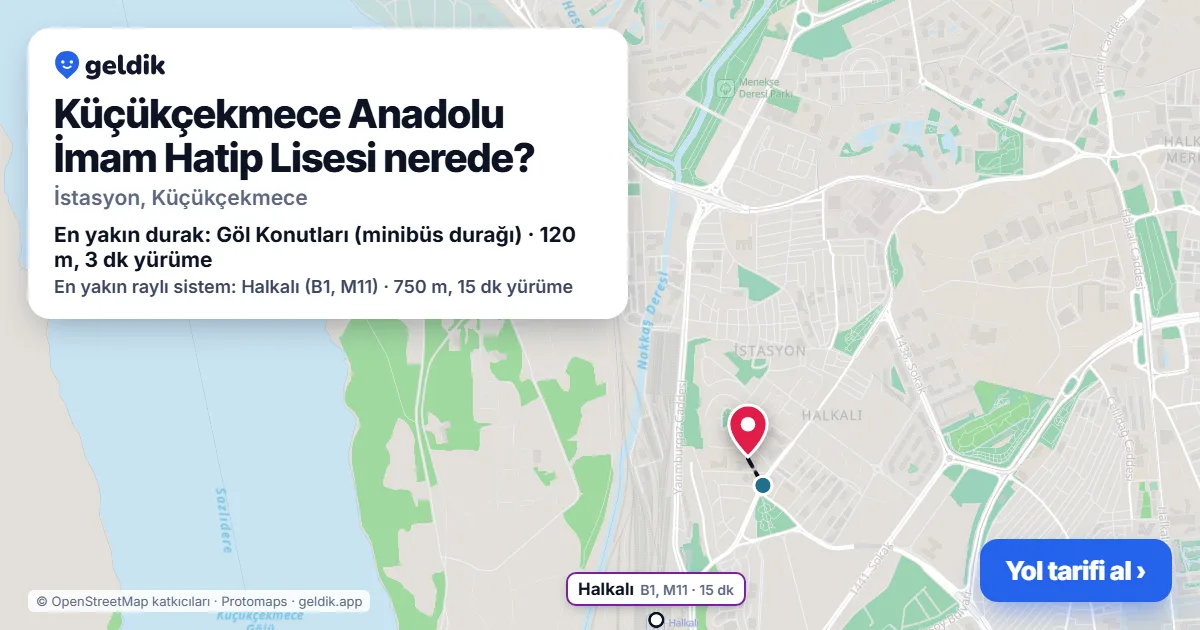 Where is Küçükçekmece Anadolu İmam Hatip Lisesi: map with its location and the nearest stops, with walking times