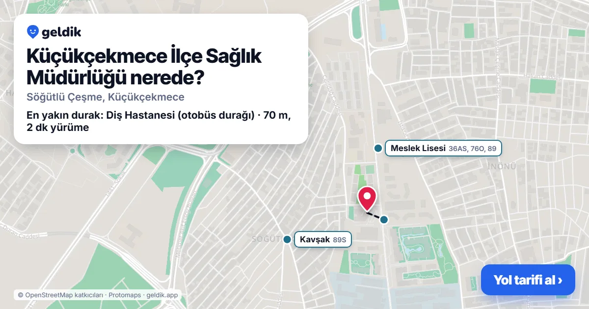 Küçükçekmece İlçe Sağlık Müdürlüğü nerede: haritada konumu ve en yakın duraklar, yürüme süreleriyle