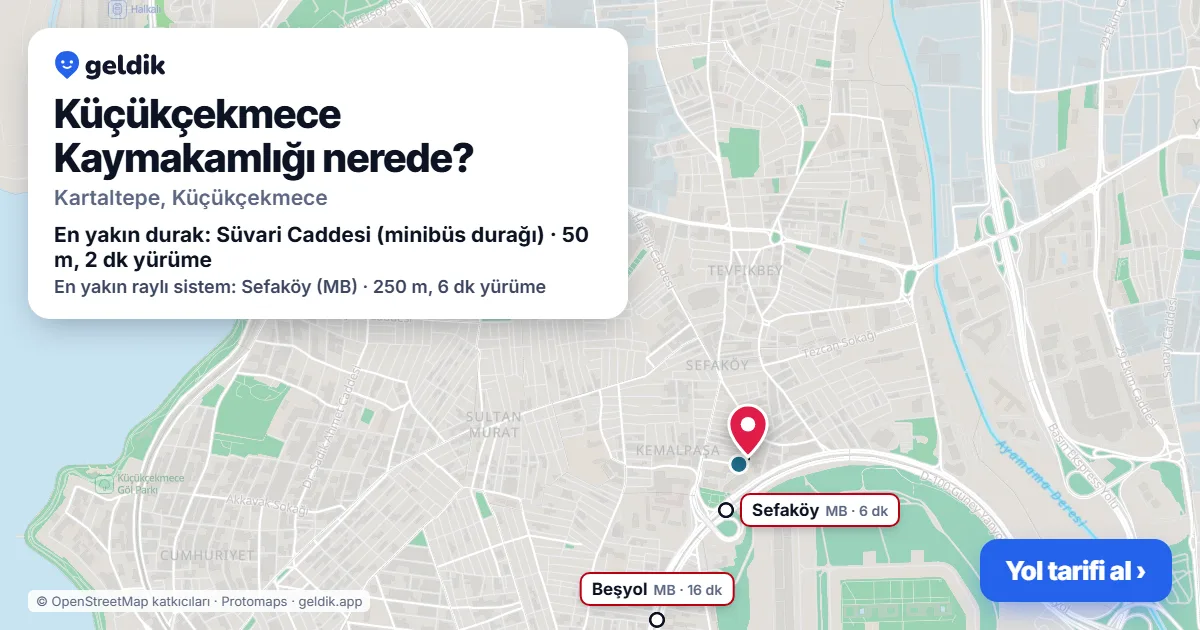 Where is Küçükçekmece Kaymakamlığı: map with its location and the nearest stops, with walking times