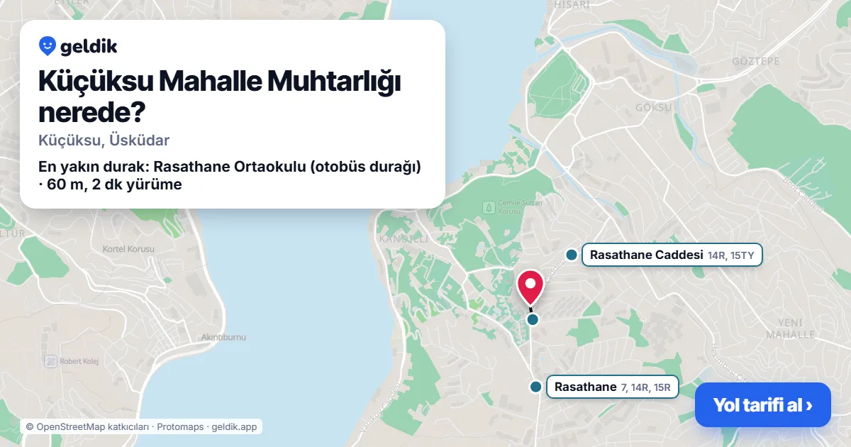 Küçüksu Mahalle Muhtarlığı nerede: haritada konumu ve en yakın duraklar, yürüme süreleriyle