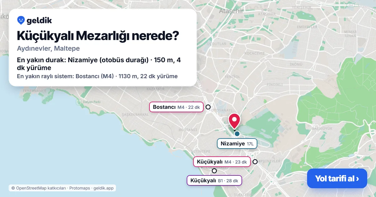 Küçükyalı Mezarlığı nerede: haritada konumu ve en yakın duraklar, yürüme süreleriyle