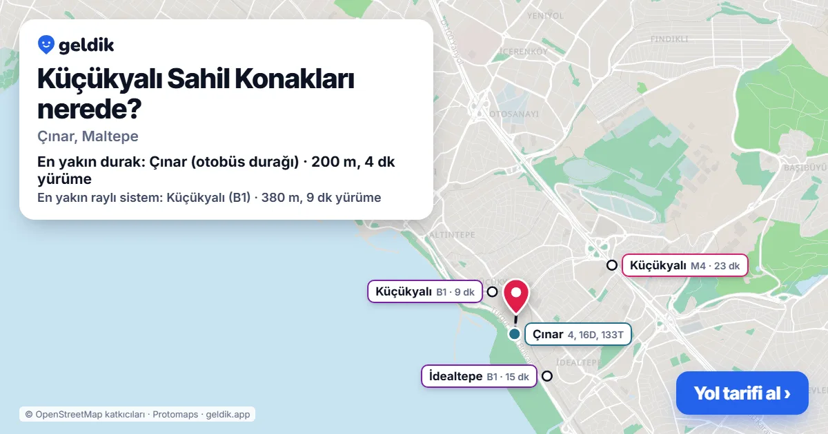 Where is Küçükyalı Sahil Konakları: map with its location and the nearest stops, with walking times