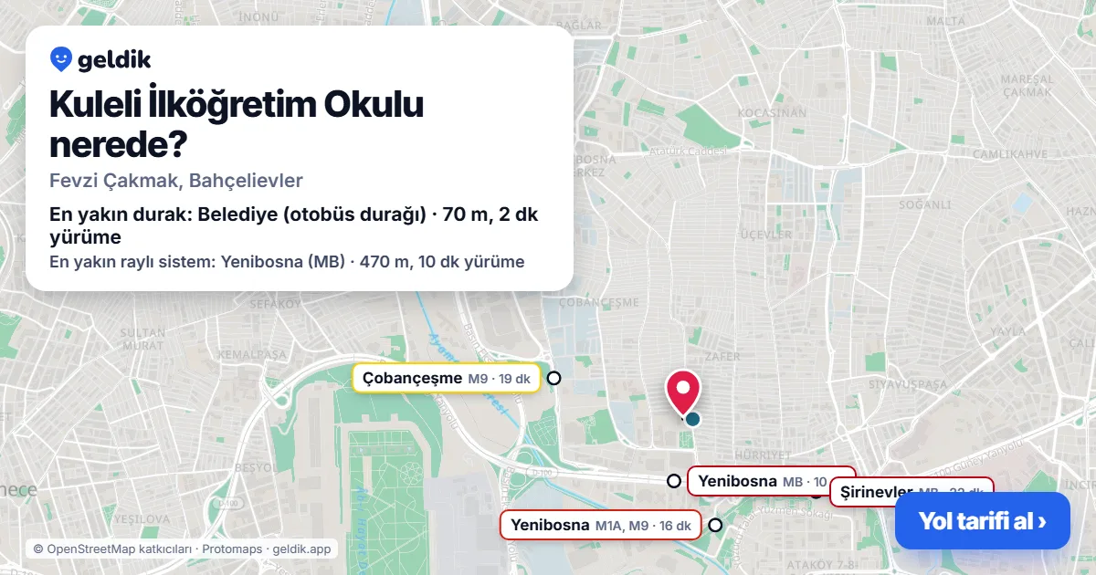 Where is Kuleli İlköğretim Okulu: map with its location and the nearest stops, with walking times
