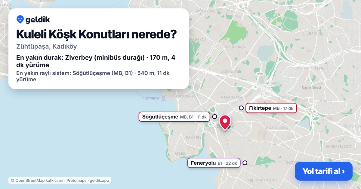 Kuleli Köşk Konutları nerede: haritada konumu ve en yakın duraklar, yürüme süreleriyle