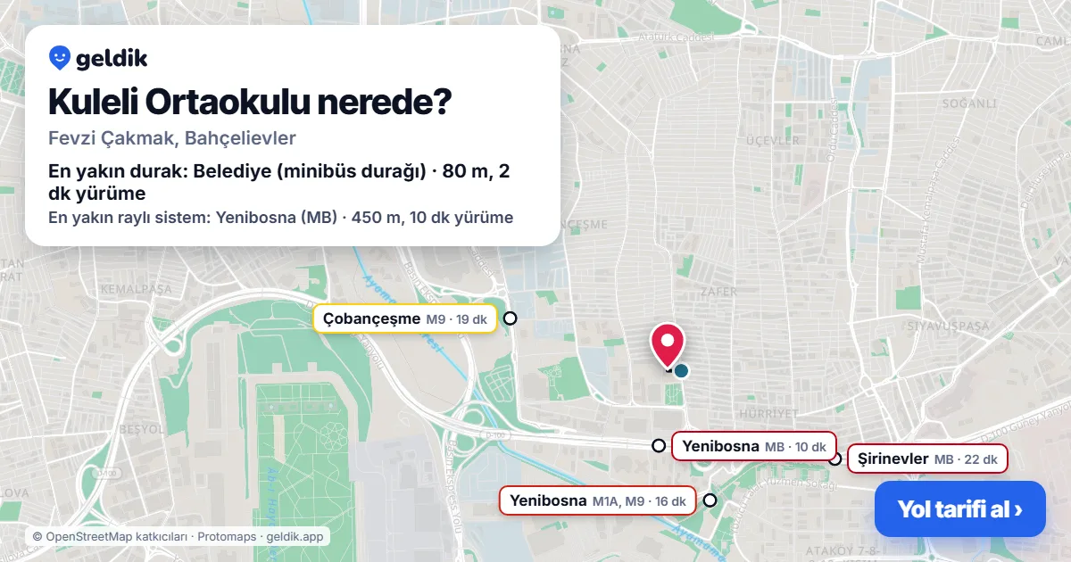 Kuleli Ortaokulu nerede: haritada konumu ve en yakın duraklar, yürüme süreleriyle