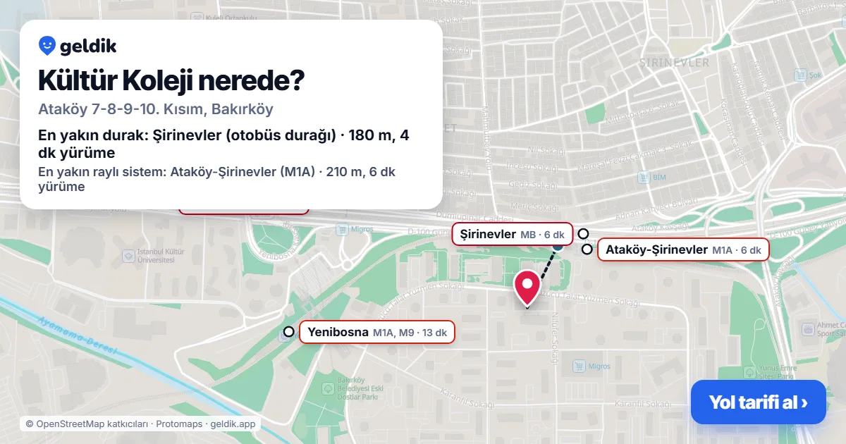 Kültür Koleji nerede: haritada konumu ve en yakın duraklar, yürüme süreleriyle