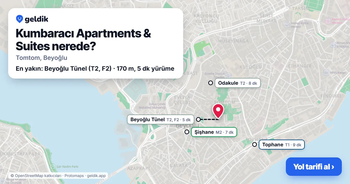 Kumbaracı Apartments & Suites nerede: haritada konumu ve en yakın duraklar, yürüme süreleriyle