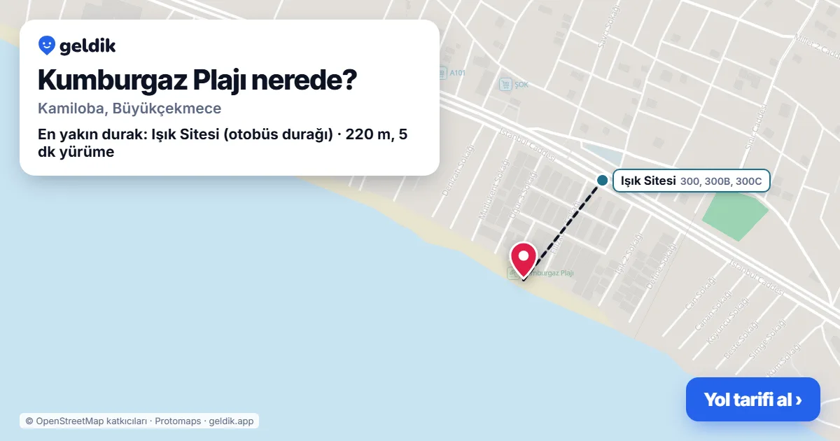 Where is Kumburgaz Plajı: map with its location and the nearest stops, with walking times