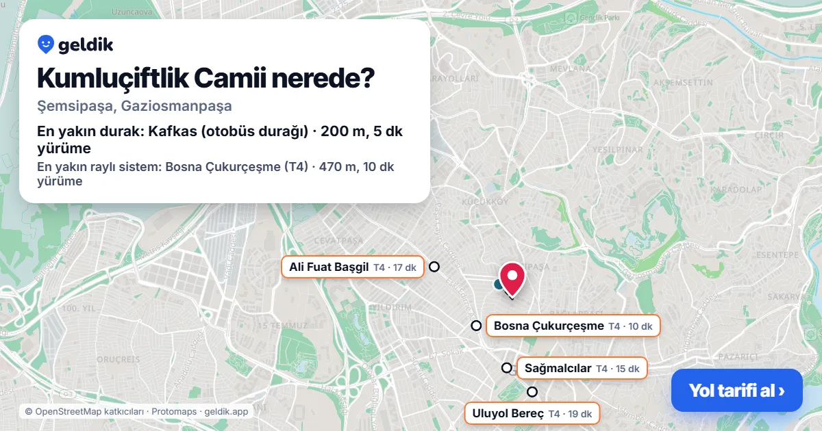 Kumluçiftlik Camii nerede: haritada konumu ve en yakın duraklar, yürüme süreleriyle
