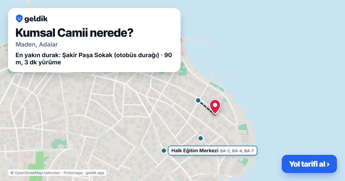 Kumsal Camii nerede: haritada konumu ve en yakın duraklar, yürüme süreleriyle
