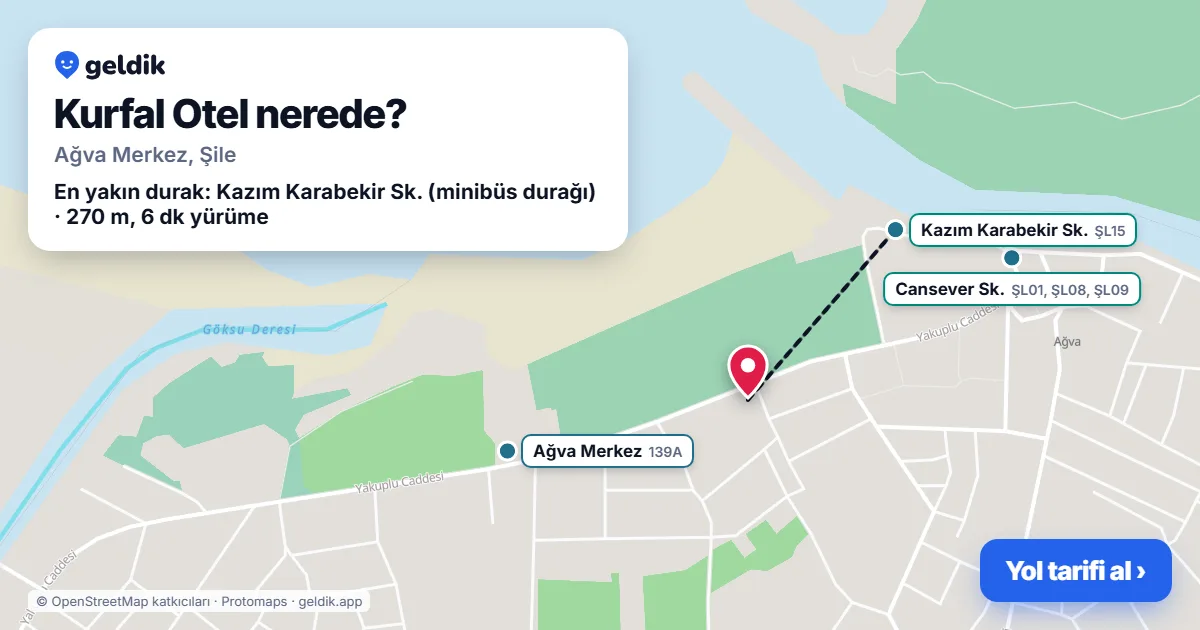 Kurfal Otel nerede: haritada konumu ve en yakın duraklar, yürüme süreleriyle
