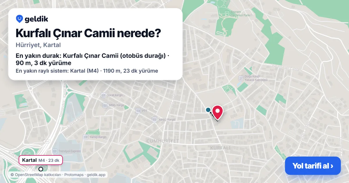 Where is Kurfalı Çınar Camii: map with its location and the nearest stops, with walking times