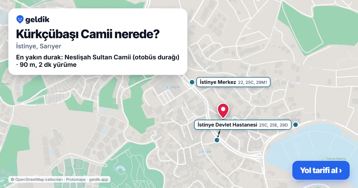 Kürkçübaşı Camii nerede: haritada konumu ve en yakın duraklar, yürüme süreleriyle