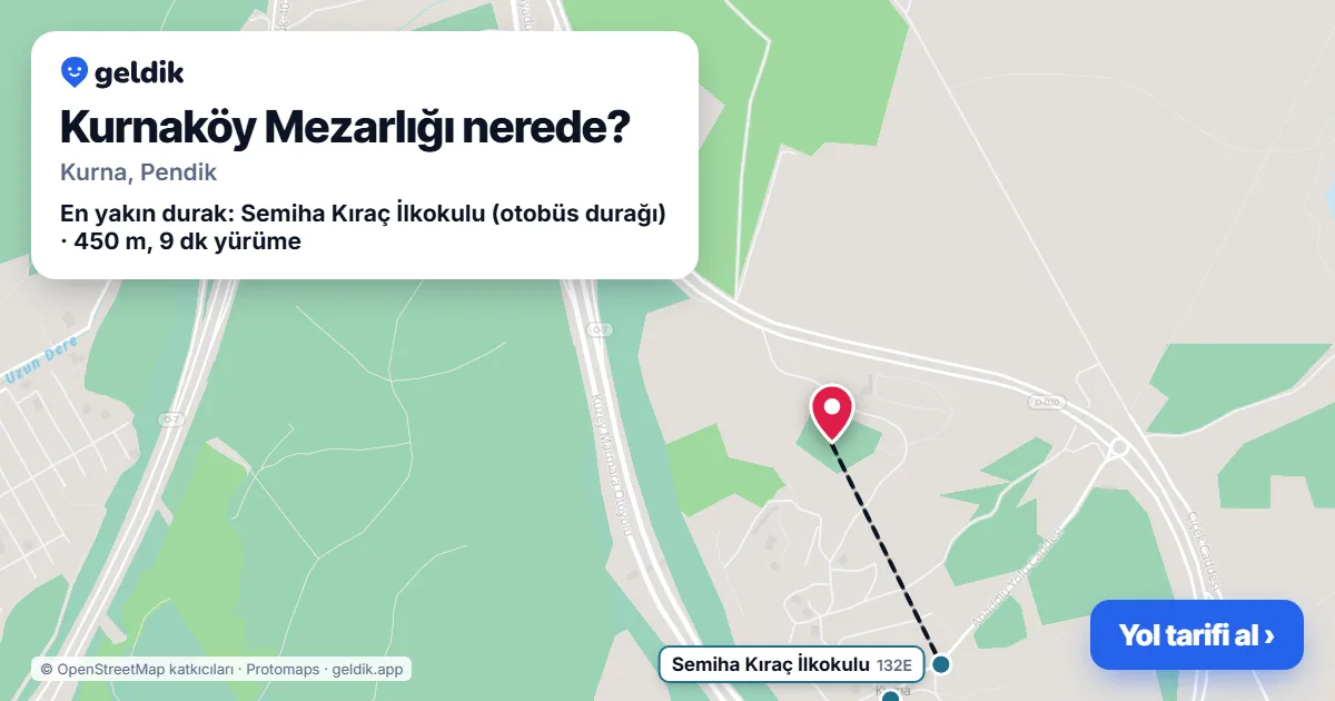 Kurnaköy Mezarlığı nerede: haritada konumu ve en yakın duraklar, yürüme süreleriyle