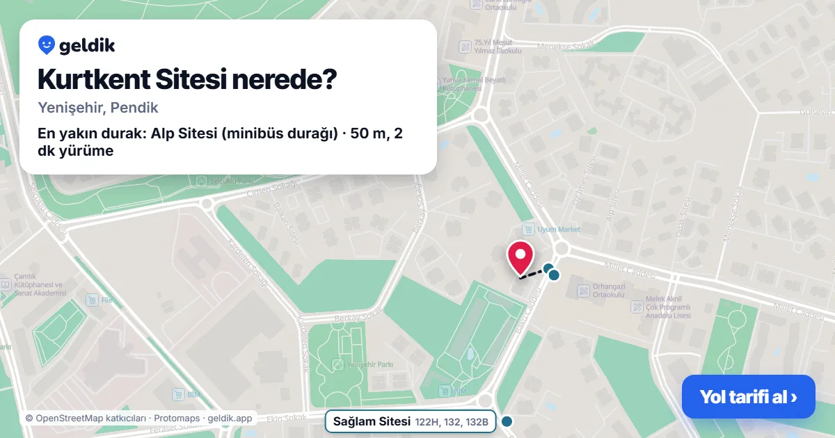 Where is Kurtkent Sitesi: map with its location and the nearest stops, with walking times