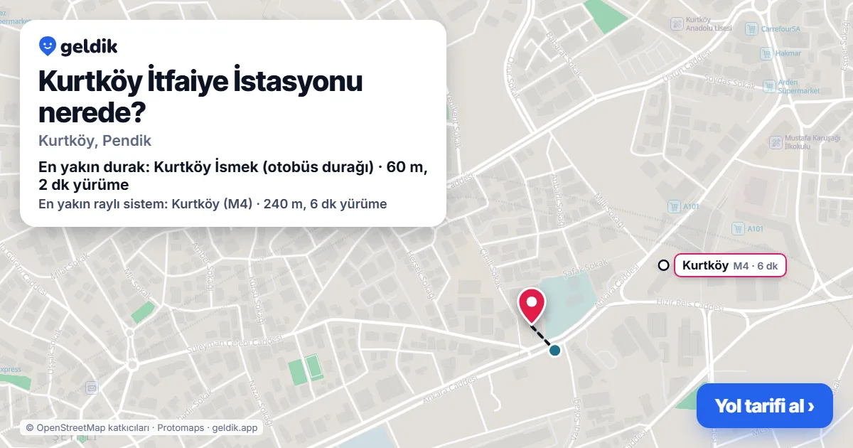 Kurtköy İtfaiye İstasyonu nerede: haritada konumu ve en yakın duraklar, yürüme süreleriyle