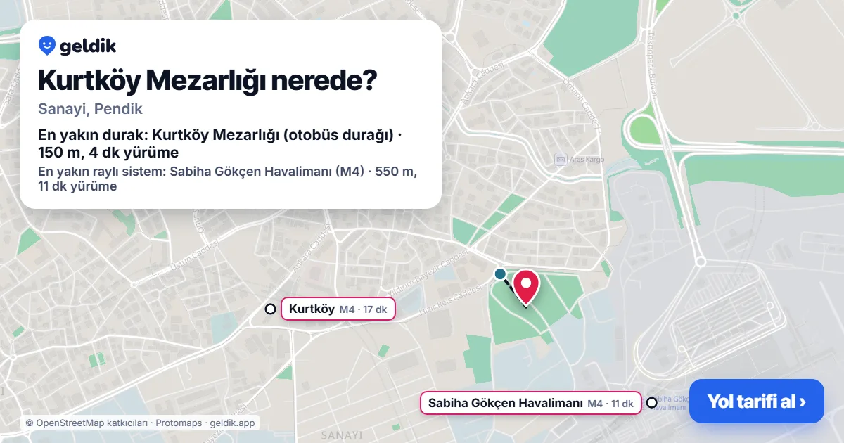 Kurtköy Mezarlığı nerede: haritada konumu ve en yakın duraklar, yürüme süreleriyle