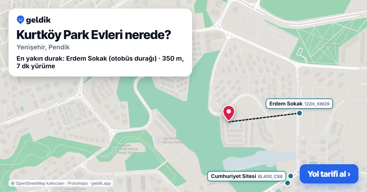 Kurtköy Park Evleri nerede: haritada konumu ve en yakın duraklar, yürüme süreleriyle