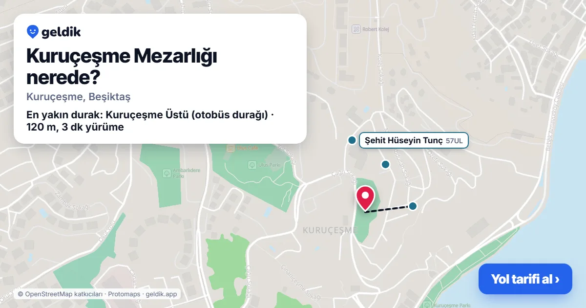 Kuruçeşme Mezarlığı nerede: haritada konumu ve en yakın duraklar, yürüme süreleriyle