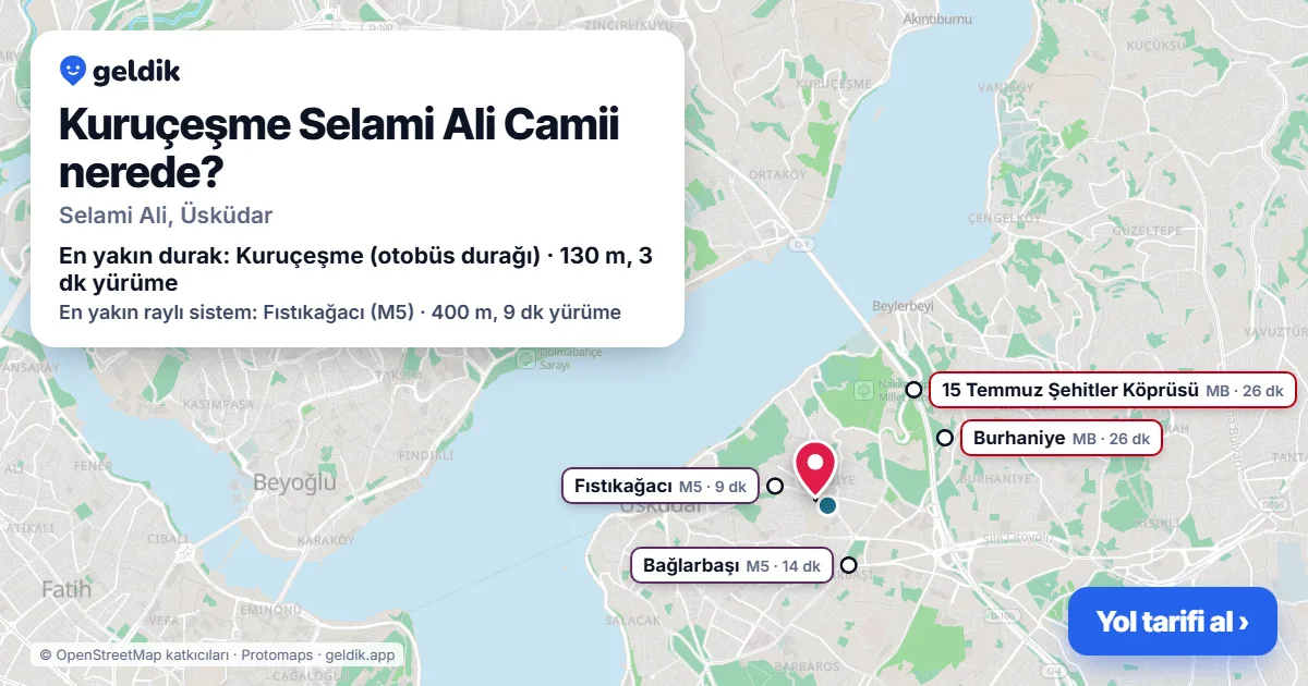 Kuruçeşme Selami Ali Camii nerede: haritada konumu ve en yakın duraklar, yürüme süreleriyle