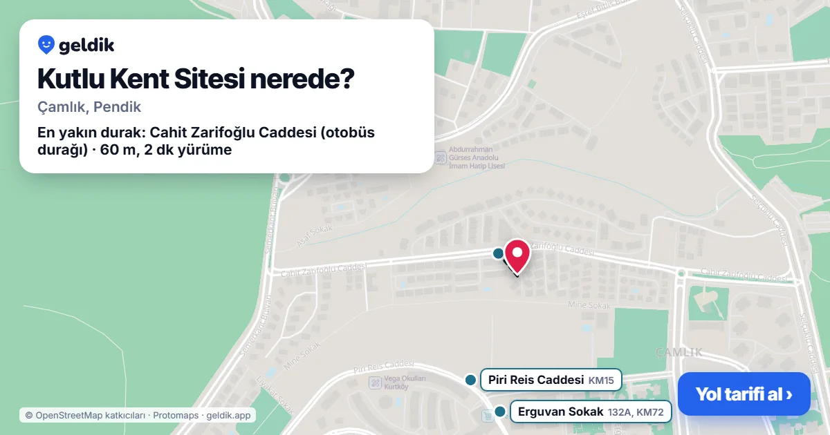 Where is Kutlu Kent Sitesi: map with its location and the nearest stops, with walking times