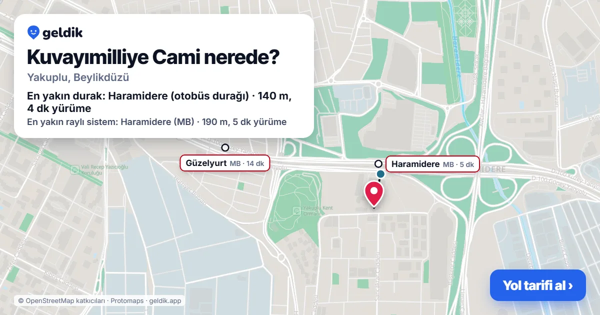 Where is Kuvayımilliye Cami: map with its location and the nearest stops, with walking times