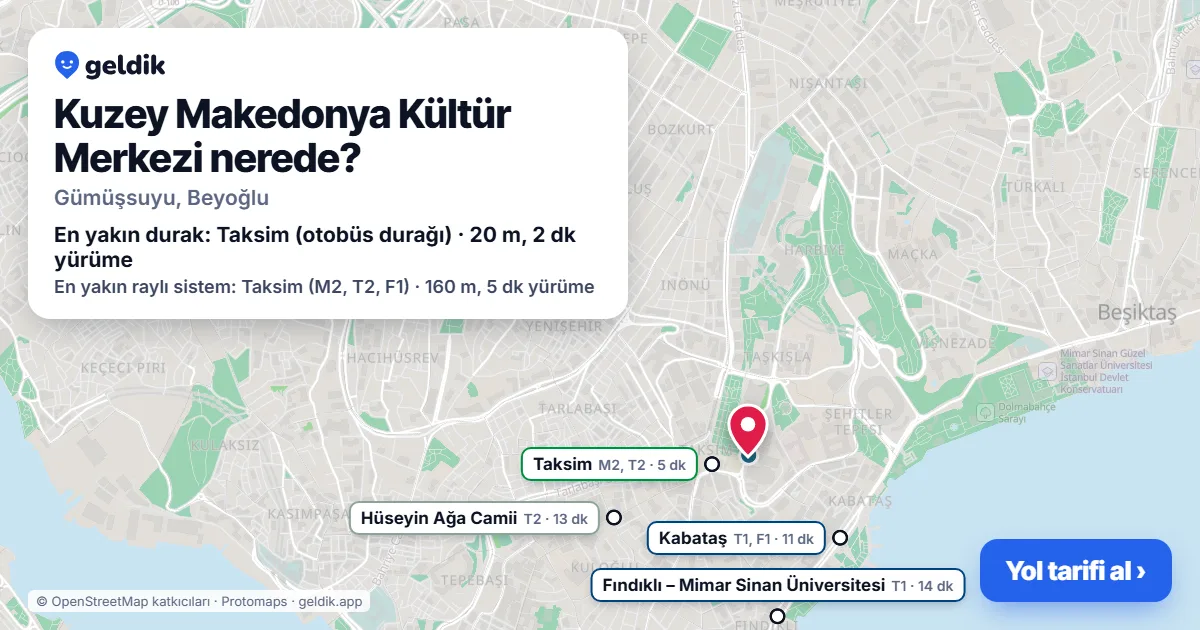 Kuzey Makedonya Kültür Merkezi nerede: haritada konumu ve en yakın duraklar, yürüme süreleriyle