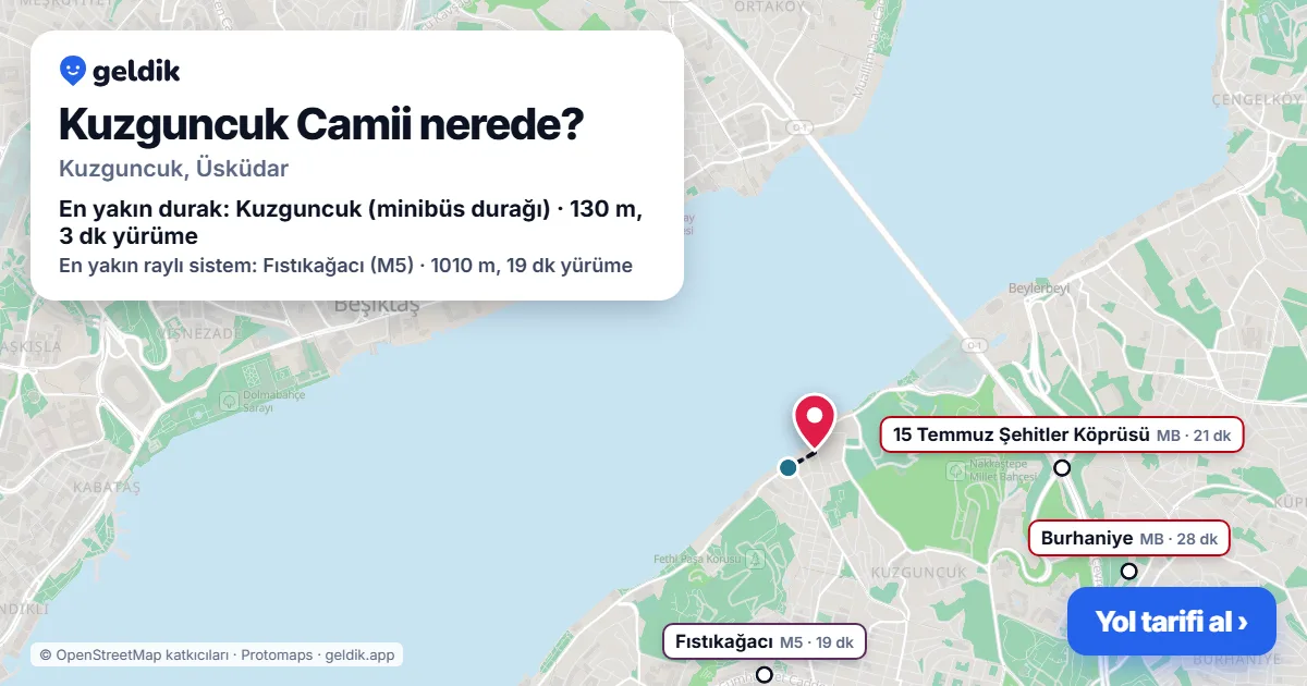 Where is Kuzguncuk Camii: map with its location and the nearest stops, with walking times