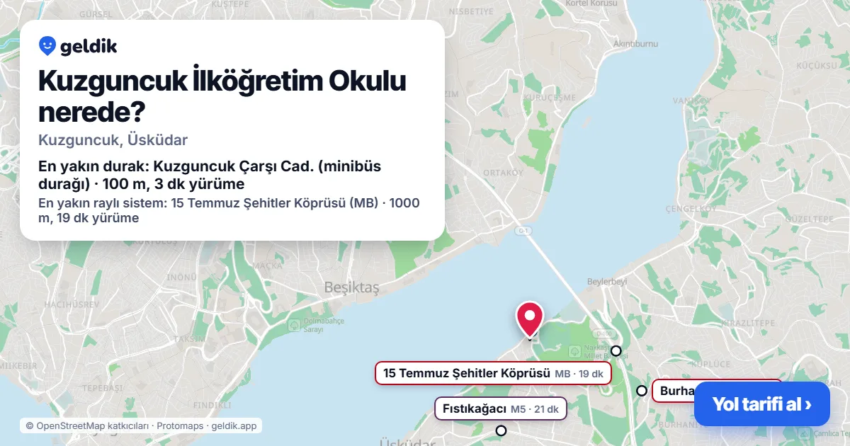 Kuzguncuk İlköğretim Okulu nerede: haritada konumu ve en yakın duraklar, yürüme süreleriyle