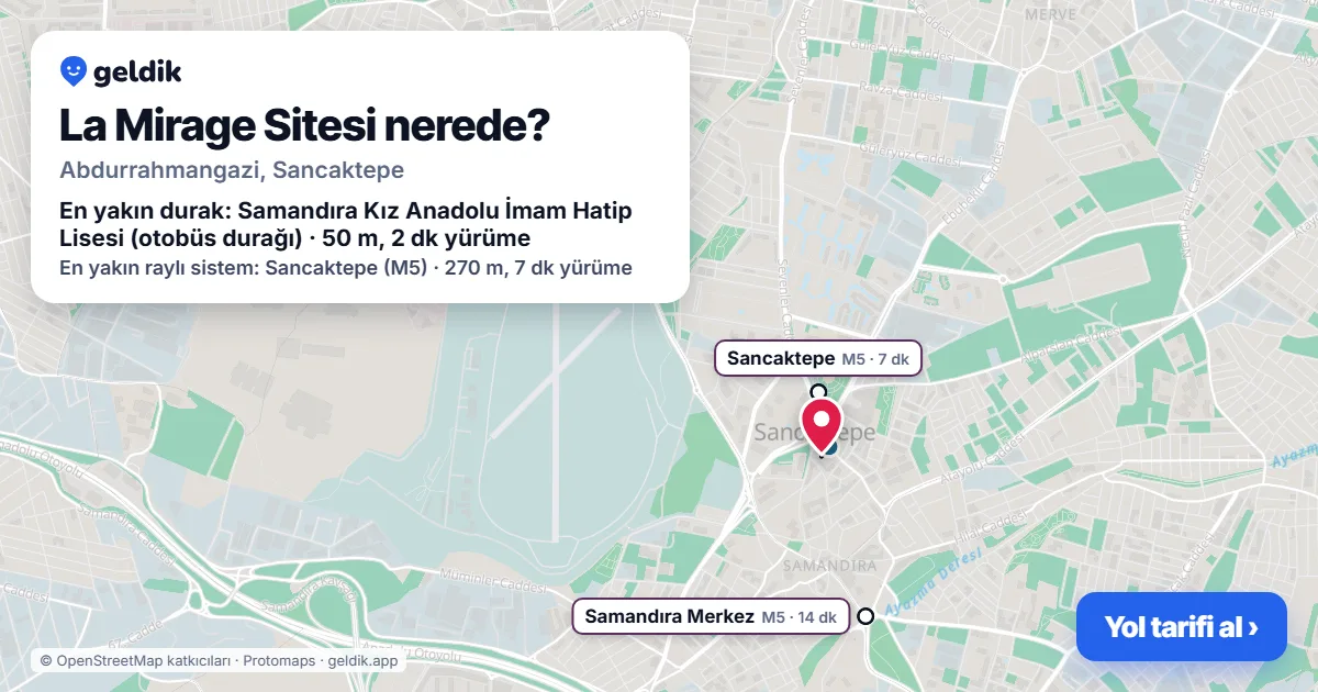 La Mirage Sitesi nerede: haritada konumu ve en yakın duraklar, yürüme süreleriyle
