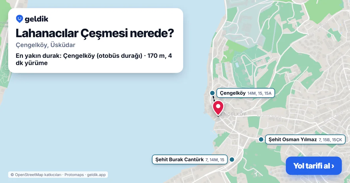 Lahanacılar Çeşmesi nerede: haritada konumu ve en yakın duraklar, yürüme süreleriyle