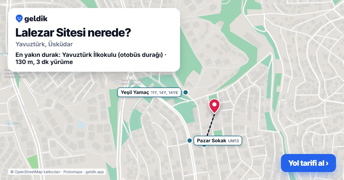 Where is Lalezar Sitesi: map with its location and the nearest stops, with walking times