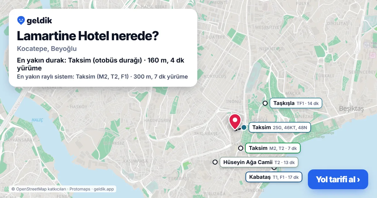Where is Lamartine Hotel: map with its location and the nearest stops, with walking times
