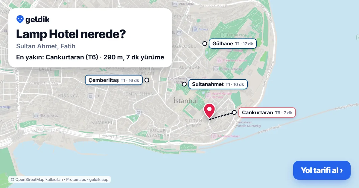 Where is Lamp Hotel: map with its location and the nearest stops, with walking times