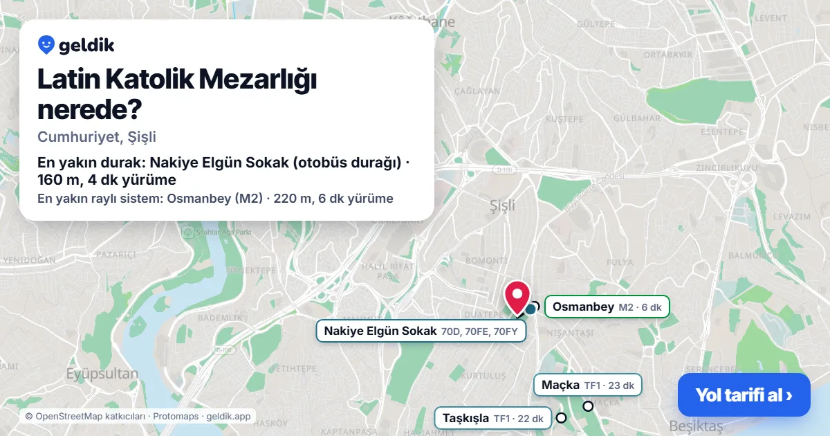 Where is Latin Katolik Mezarlığı: map with its location and the nearest stops, with walking times