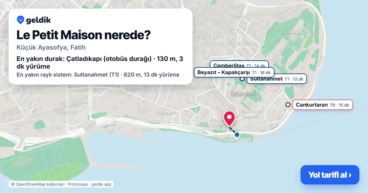 Where is Le Petit Maison: map with its location and the nearest stops, with walking times