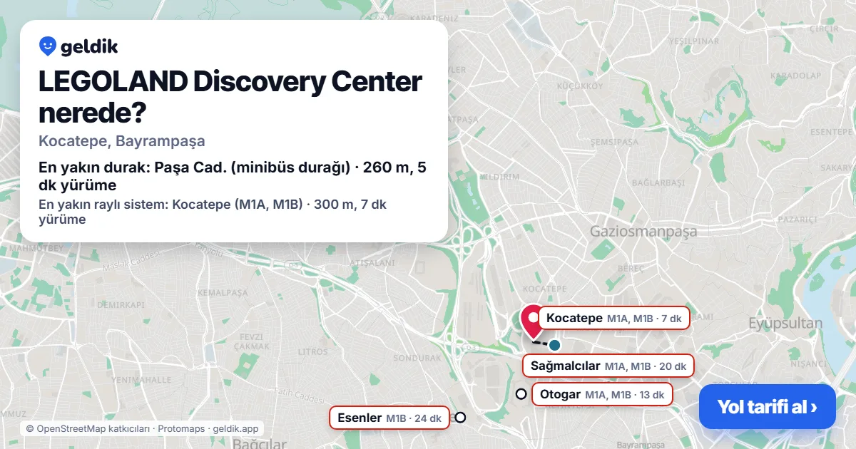 LEGOLAND Discovery Center nerede: haritada konumu ve en yakın duraklar, yürüme süreleriyle